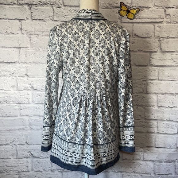 DALIA Blue & White Pattern Open-Front Cardigan, Size Small - Picture 5 of 10